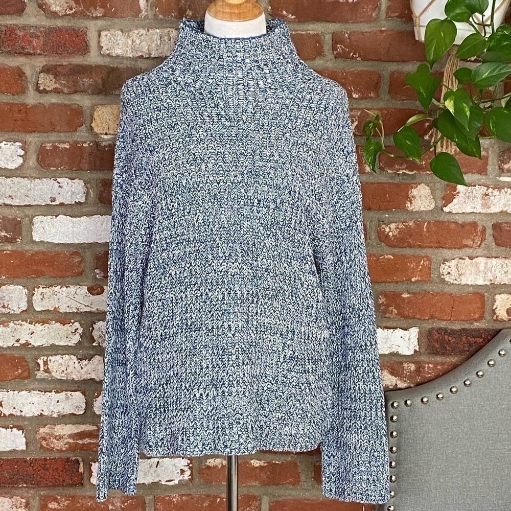 Caslon Shaker Mock Neck Sweater Blue Size XS - Picture 2 of 10